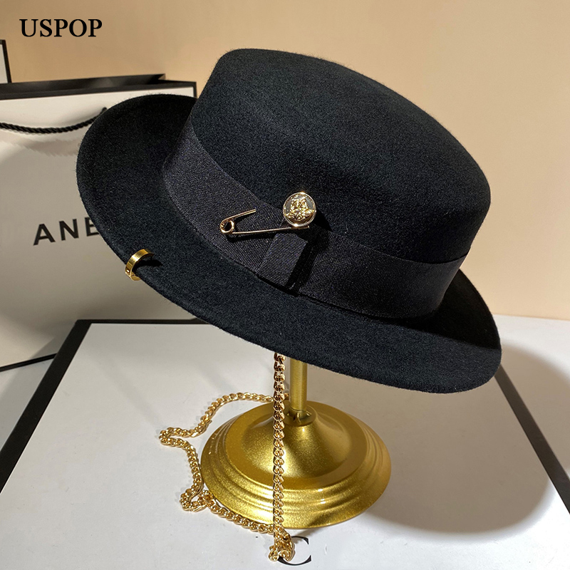 Fedora Hat Wool - Uspop Nieuwe Winter Hoeden Vrouwen Zwart