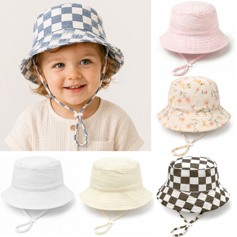 Bucket Hat Cotton - Mousseline Baby Zomerhoed Verstelbare Kinderzonnehoed 100%