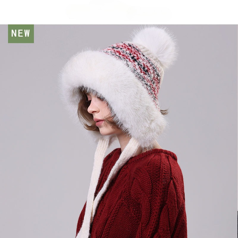 Trapper Hat Ear Flap - Dames fuzzy gebreide trappermuts met bontpompon