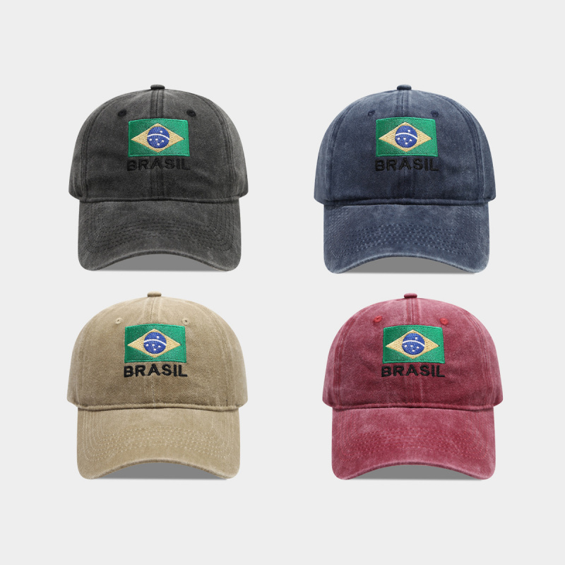 Dad Hat Cotton - Vintage Braziliaanse vlag BRASIL Letter geborduurd